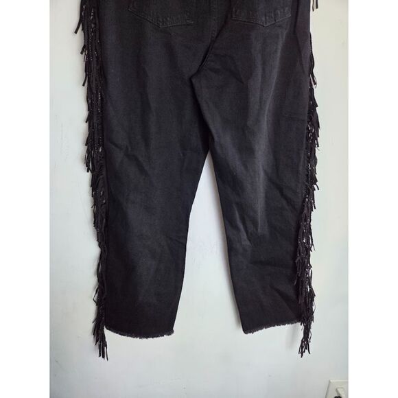 NWT Juicy Couture "Venice " Black w/Side Metallic Fringe Straight Leg Jeans sz32 - Picture 7 of 10